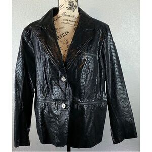 Bradley Bayou Leather Reptile Print Jacket, size Large